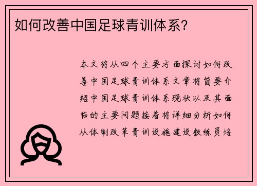 如何改善中国足球青训体系？